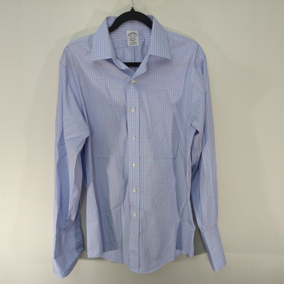 Brooks Brothers Mens Blue Plaid Classic Non Iron Supima Cotton Button Shirt 15.5 - Picture 1 of 8